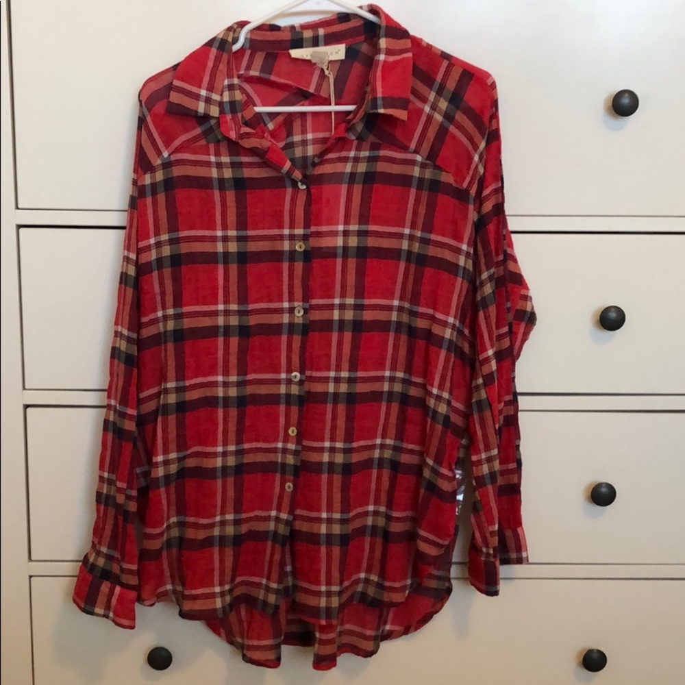 NWT long sleeve plaid blouse